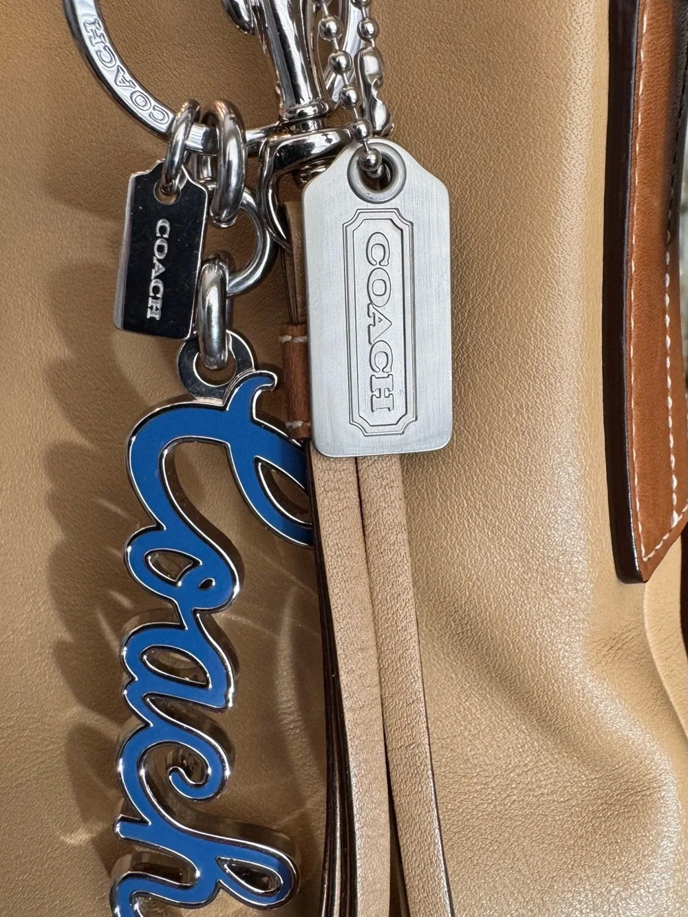 Coach Beige Leather Shoulder Bag with Coach Charm - Picture 10 of 10